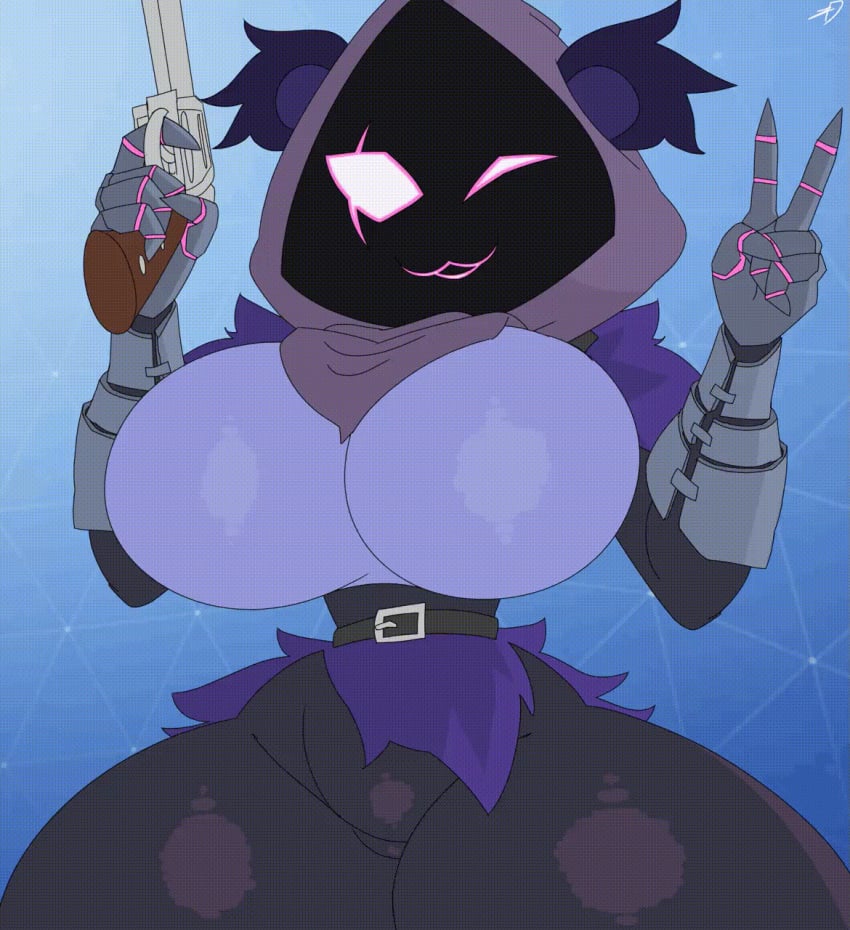 animated big_ass big_breasts clothed female female_only fortnite gif gun huge_ass huge_breasts raven_team_leader zudofu_(artist)