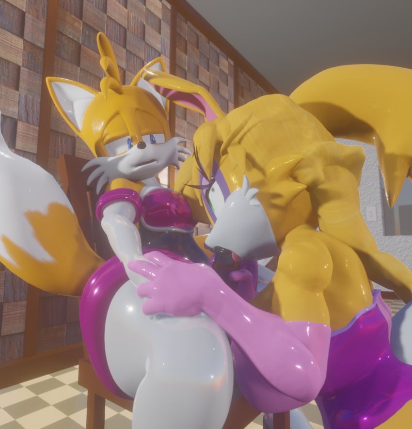 blowjob bunnie_rabbot condom_suit crossdressing eggsaladsandwich elbow_gloves femboy femboy_on_female hand_on_hand hand_on_penis holding_hand latex latex_gloves latex_stockings latex_suit licking_penis male moaning pleasured rouge_the_bat_(cosplay) sonic_(series) sonic_the_hedgehog_(comics) sonic_the_hedgehog_(series) tails