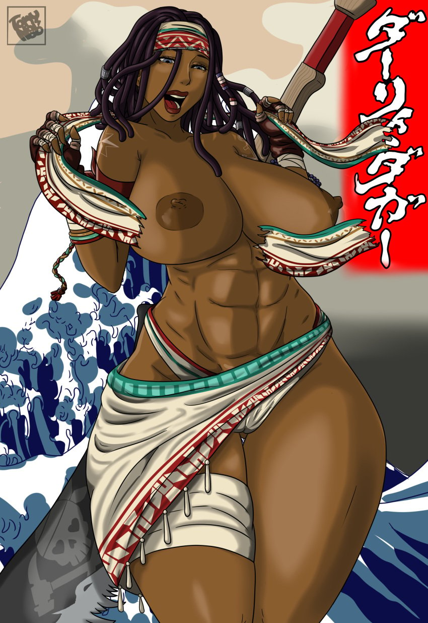 1girls african african_female busty dark-skinned_female dark_skin darli_dagger dreadlocks female hourglass_figure open_mouth samurai_shodown sarong skirt snk tagme toned toned_female tonynoob topless torn_clothes wave wide_hips