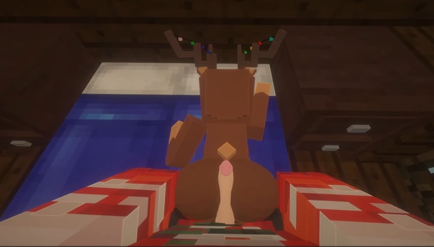 1boy 1girls 3d anthro antlers bear_girl bed bedroom bia_prowell_(slipperyt) big_ass christmas clothed_male doggy_style erect_penis female from_behind horny_female humanoid living_plushie male mine-imator minecraft nude_female nutmastersam on_bed outside plushie plushophilia sex_mod tagme teddy_bear