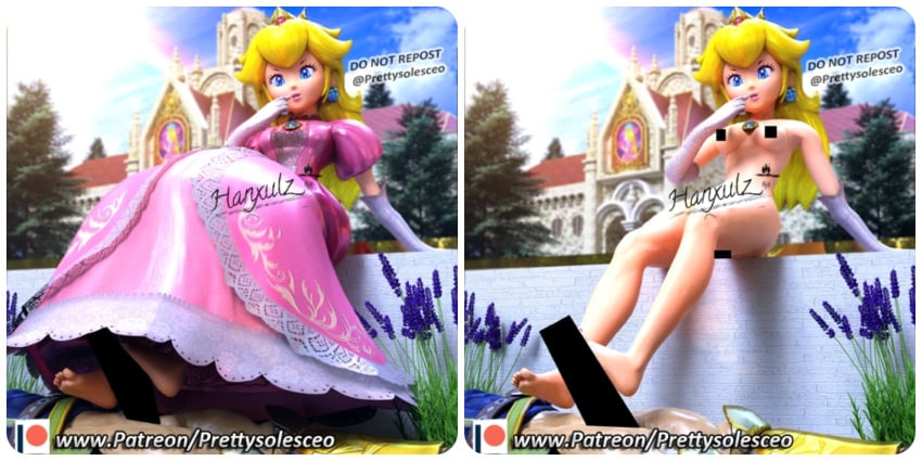 1boy 1girls 3d blonde_hair blue_earrings blue_eyes bottomless bottomless_male captain_falcon censor_bar censored censored_breasts crown dress earrings feet female foot_fetish footjob gloves male mario_(series) multiple_images nintendo nude nude_female outdoors outside patreon_logo pink_dress prettysolesceo princess_peach soles super_mario_bros. super_smash_bros. toes watermark yellow_hair