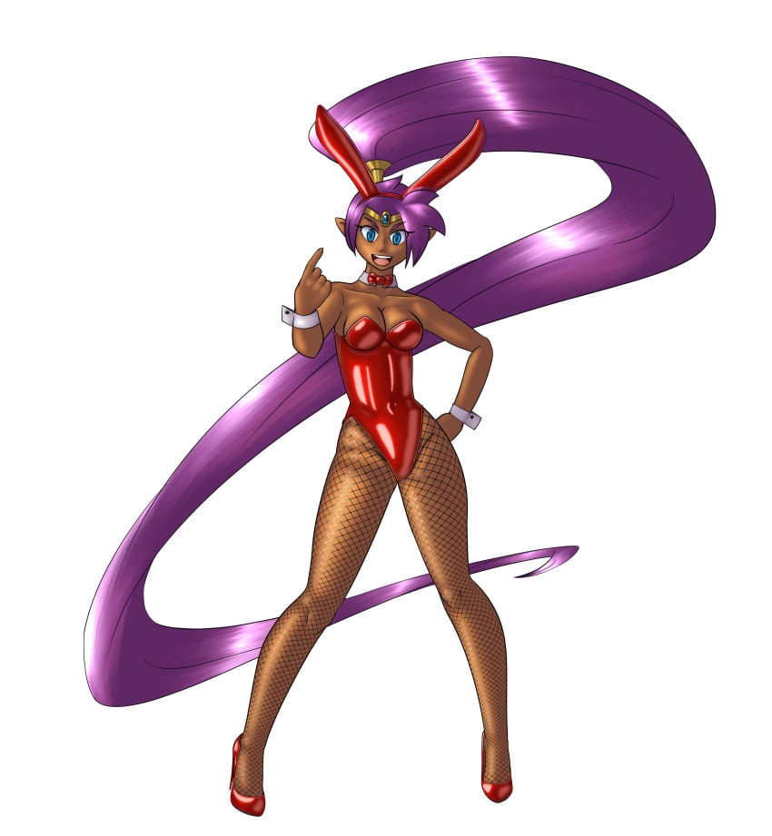 1girls blue_eyes bowtie bunny_costume bunny_ears bunny_girl bunnysuit dark-skinned_female female female_only fishnet_pantyhose fishnets genie genie_girl half-genie heels high_heels ladyvioli long_hair long_ponytail long_purple_hair pointed_ears ponytail purple_hair purple_ponytail shantae shantae_(character) shiny_clothes solo tagme