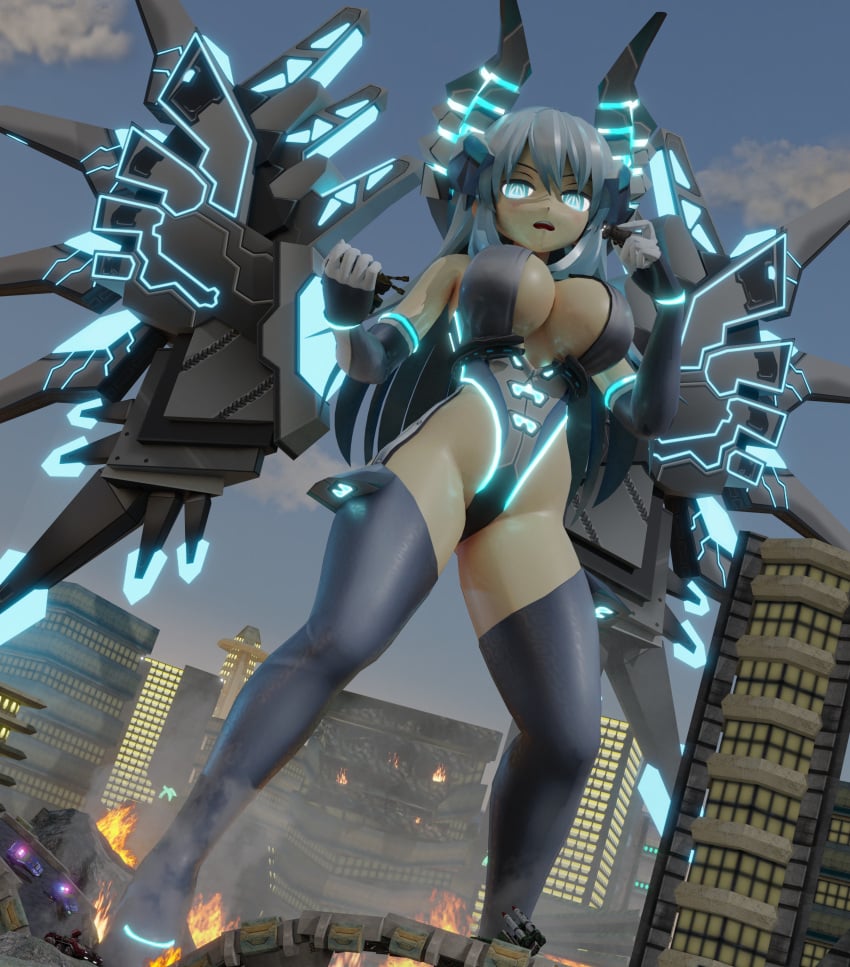 1girl 1girls 2020 3d 3d_(artwork) 3d_model blue_eyes blue_hair bodysuit breasts bridge choujigen_game_neptune city city_background city_destruction cityscape cleavage clothed clothing cybernetics damaged_building female_focus fondler giantess hangarlite high_quality high_res high_resolution highres hyperdimension_neptunia light-skinned_female light_skin macro macro_female neptunia_(series) open_mouth outdoors png power_symbol-shaped_pupils property_damage rei_ryghts vehicle wings