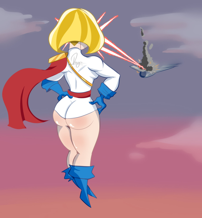 1girls ass big_ass bob_cut curvy dage_comics dat_ass dc dc_comics dc_super_hero_girls flying heat_vision kara_zor-l karen_starr kryptonian laser leotard power_girl rear_view thick_thighs wide_hips