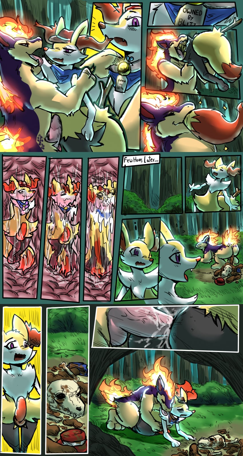 after_vore anal anthro bone bones collar disposal feral feral_pred forest gay male_pred male_prey pokemon quilava reformation same_size_vore scat skull vore yaoi
