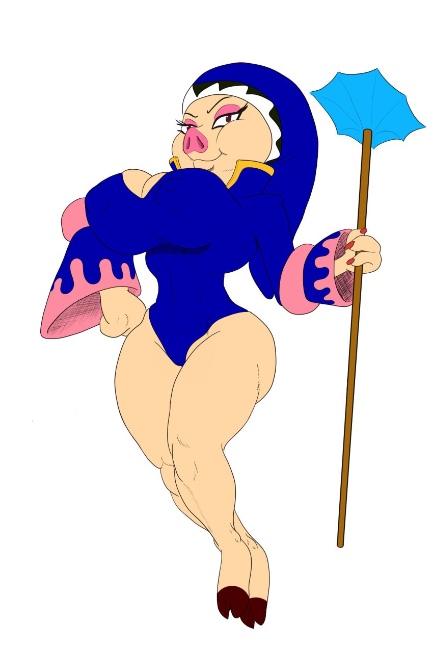 1girls anonymous_artist big_breasts breasts cameltoe color domestic_pig erect_nipples evil_water_pig eyeshadow female female_only nipple_outline pig pig_nose porcine smile smug suina swimwear thick_thighs tomba!