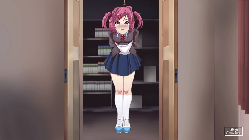 1girls animated animated_gif arms_behind_back ass bangs blue_skirt bondage classroom doki_doki_literature_club exposed_ass female female_focus female_only fetish hairclip hanging_wedgie in_the_air loop master_chimichurri natsuki_(doki_doki_literature_club) panties panty_pull petite pink_hair red_ribbon ribbon rope rope_bondage school_uniform schoolgirl shoes skirt skirt_lift smaller_female socks teenager twintails uwabaki wedgie white_panties white_socks