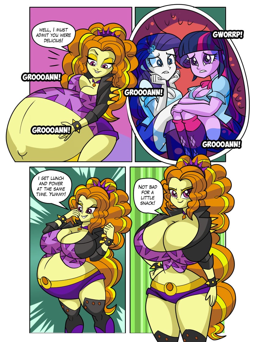 3girls adagio_dazzle art-2u belly_button belt big_belly big_breasts blue_hair breast_expansion breasts cleavage comic death digestion digestion_noises english_text equestria_girls fatal_vore female female_only fetish friendship_is_magic hasbro huge_breasts inside_view large_breasts long_hair makeup mini_skirt misspelling multicolored_hair my_little_pony open_jacket orange_hair post_vore purple_eyes purple_hair rarity_(eg) rarity_(mlp) spikes text thick_thighs thigh_expansion thin_waist tight_clothing twilight_sparkle_(mlp) voluptuous vore weight_gain white_skin wide_hips x-ray yellow_hair yellow_skin