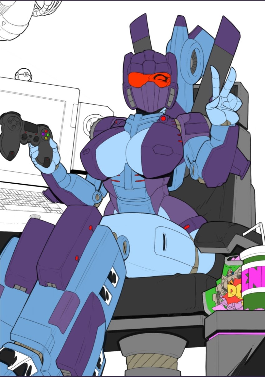 1girls big_ass big_breasts breasts cleavage controller decepticon female female_focus female_only gaming gaming_chair humanoid looking_at_viewer mad-project meme original_character robot robot_girl sitting solo starscream thick_thighs transformers v whirlwind_(transformers) wide_hips wip