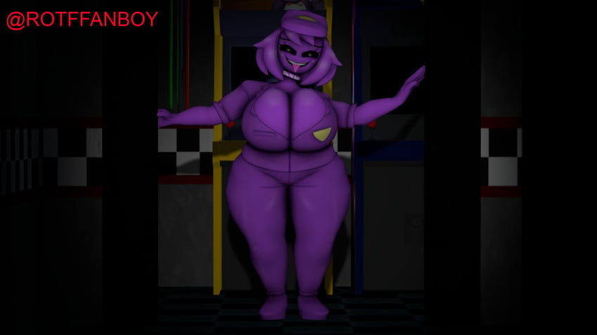 16:9 3d_(artwork) arcade_machine ashcon ass big_breasts big_butt breasts clothing digital_media_(artwork) female five_nights_at_freddy's five_nights_at_freddy's_3 hair hi_res human purple_body purple_clothing purple_hair purple_skin rule_63 solo source_filmmaker thick_thighs video_games wendy_afton wide_hips widescreen william_afton