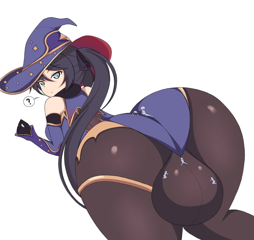 1futa all_fours backsack big_ass big_balls black_hair fat_ass futa_focus futa_giantess futanari genshin_impact giant_futanari giantess hat huge_ass huge_balls hyper_ass leggings looking_at_viewer looking_back macro_futa micro micro_on_ass micro_on_balls micro_on_macro mona_(genshin_impact) shinrinyoku size_difference solo_focus thick_thighs tight_clothing tights wide_hips wizard_hat