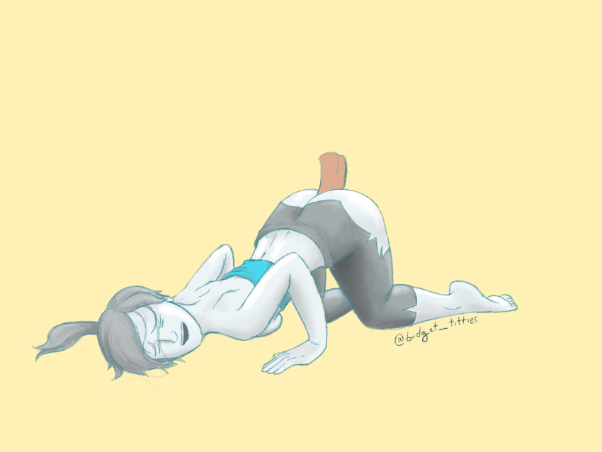 1girls budget_titties closed_eyes female grey_hair open_mouth pale-skinned_female pale_skin penis white_skin wii wii_fit wii_fit_trainer wii_fit_trainer_(female)