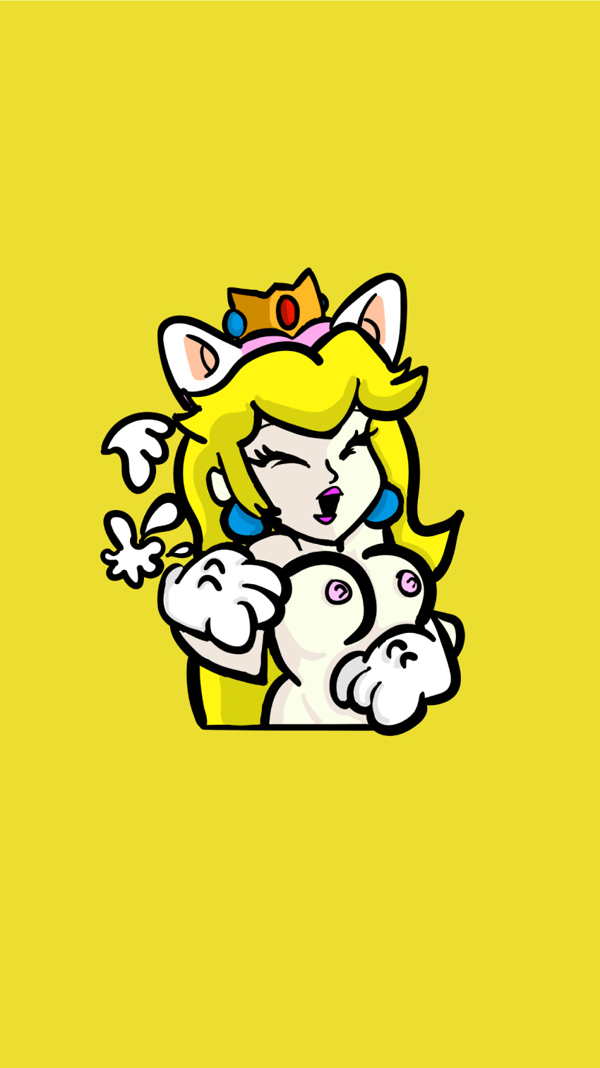 big_breasts blonde_hair blue_eyes cat_ears cat_peach cum_on_face cumshot eyelashes game mario_(series) mindclip naked nintendo nintendo_switch nipples paws power_up princess princess_peach stamp super_mario_3d_world