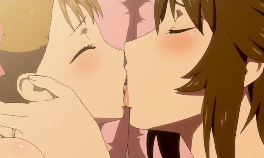 2girls age_difference animated animated_gif anime_screencap bed blush brown_hair closed_eyes french_kiss haha_musume_donburi_oppai_tokumori_bonyuu_shiru_dakude incest jewelry kaneko_hiraku kissing lips lying mature_female milf mother mother_and_daughter multiple_girls nude older_woman_and_younger_girl on_side ova oyakodon pillow ring rumi_(haha_musume_donburi) sakie_(haha_musume_donburi) screencap screenshot sweat tongue toranoana wedding_ring yuri