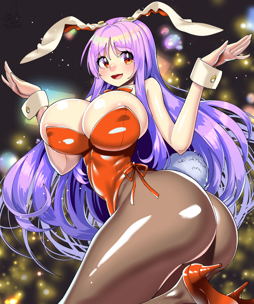 1girls areola_slip big_ass big_breasts bunny_ears bunny_girl bunny_suit curvy_female female oo_umigarasu purple_hair reisen_udongein_inaba tagme touhou umigarasu_(kitsune1963)