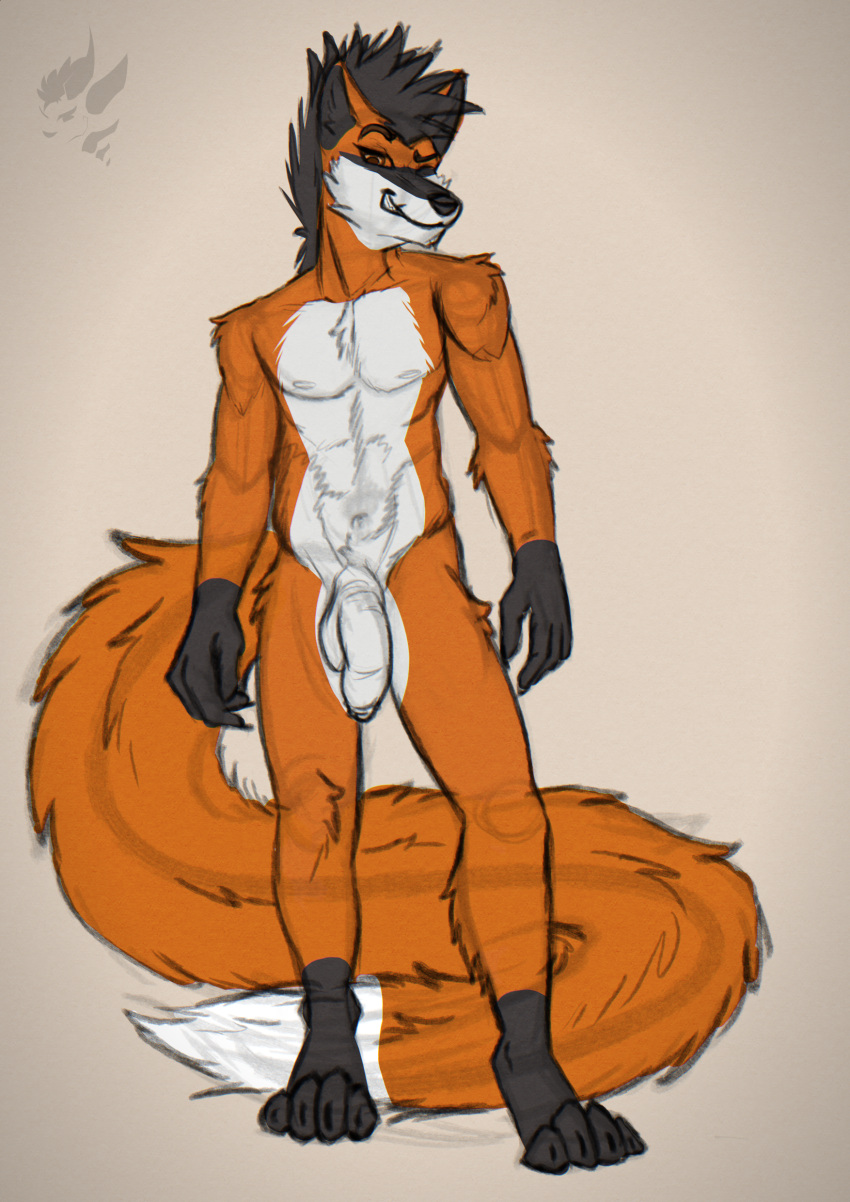 1boy absurd_res anthro balls canid canine drakk_art erwin fox genitals hair hi_res male male_only mammal penis smile solo uncut