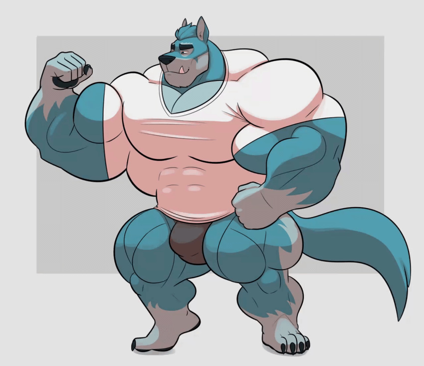 2020 abs animated anthro barazoku biceps big_muscles border bulge canid canine canis clothing flexing grey_background growth hair huge_muscles hyper hyper_muscles lizard_soup looking_at_viewer loop male male_only mammal muscle_growth muscular muscular_anthro muscular_male navel nipples pecs quads shirt short_playtime simple_background solo standing thick_thighs thong tight_clothing topwear underwear wardrobe_malfunction white_border wolf