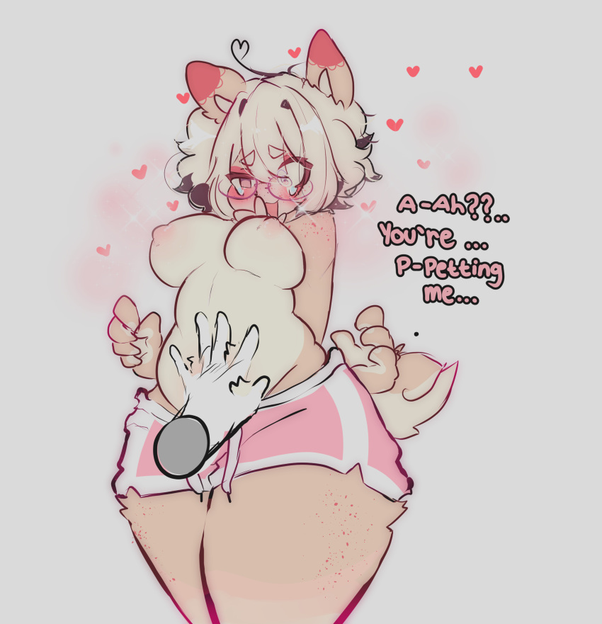 absurd_res anthro blush breasts canid canine canis clothed clothing digital_media_(artwork) domestic_dog eyewear female fur furbait_(artist) glasses hair hi_res mammal nipples organs simple_background slightly_chubby smile solo stomach