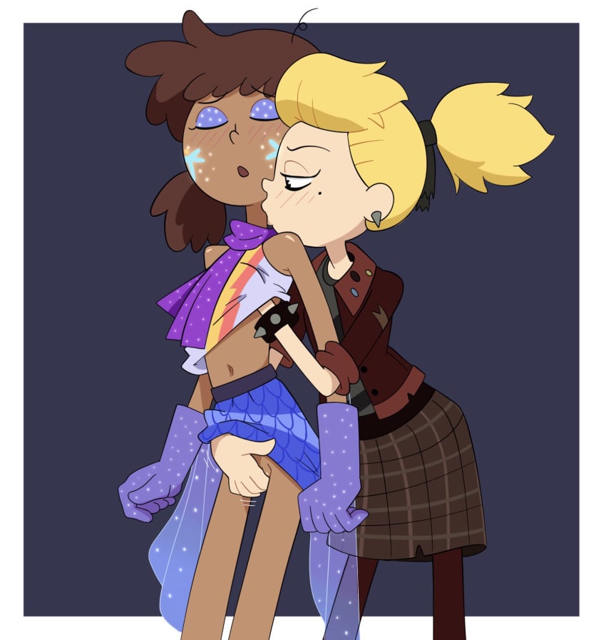 2girls amphibia anne_boonchuy blonde_hair blush breast_grab breast_grab_under_clothes brown_skin dark-skinned_female dark_skin disney disney_channel drag-anne-fly female female_only fingering fondling_breast gloves interracial interracial_yuri kissing kissing_neck light-skinned_female light_skin multiple_girls pussy sasha_waybright sharp_sasha straight_hair thai thrumbo yuri