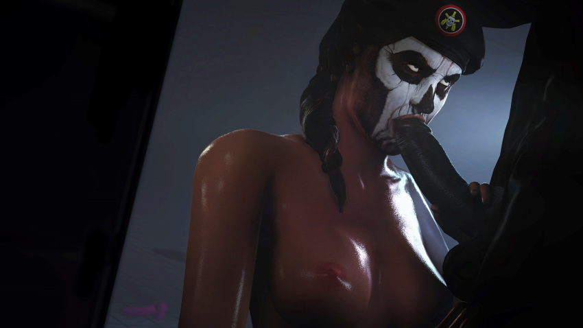 1boy 1girls 3d akatomasu beret big_penis blowjob blue_eyes brazilian brazilian_female breasts brown_hair caveira_(rainbow_six) dark dark-skinned_female dark-skinned_male dark_room dark_skin dildo facepaint fellatio female female_focus hand_on_thigh handjob hat highres holding_penis interracial latina light-skinned_female light_skin lips looking_at_partner looking_up male military nipples nude oral oral_penetration oral_sex ponytail rainbow_six rainbow_six_siege skull soldier source_filmmaker tom_clancy ubisoft video_games