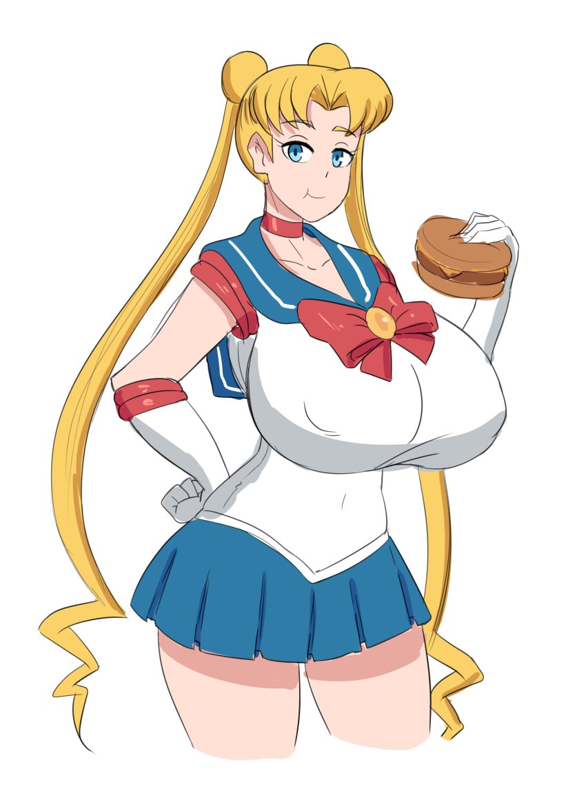 1girls bishoujo_senshi_sailor_moon burger clothing colored eating female_only food large_breasts rexcrash64 sailor_fuku sailor_moon skirt solo solo_female tagme twintails usagi_tsukino