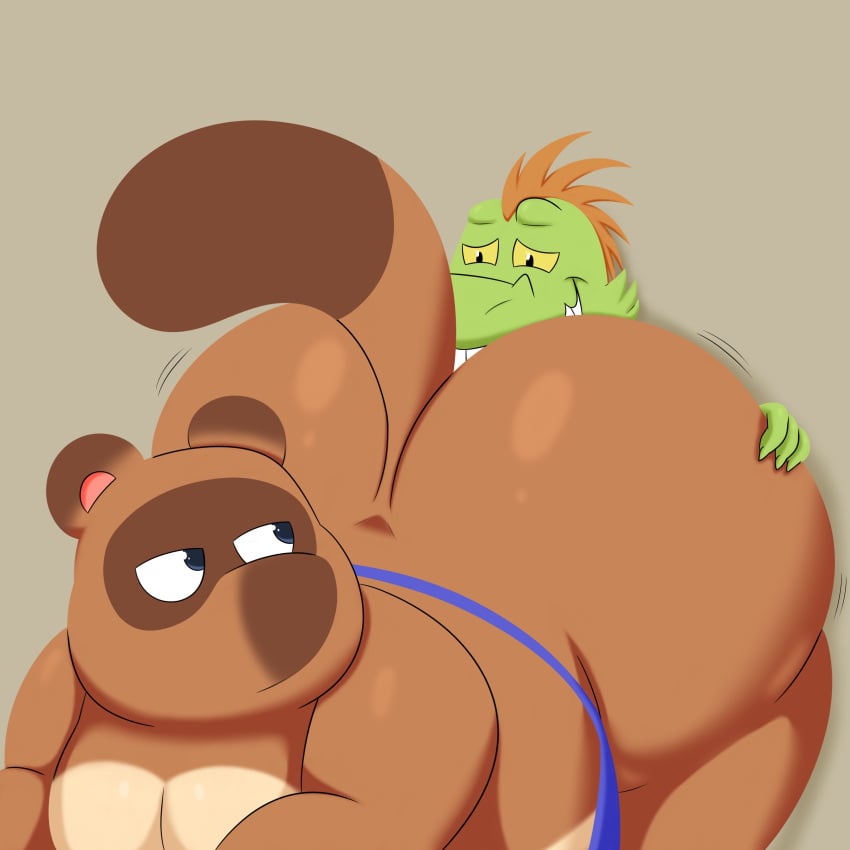 2023 2boys absurd_res ahnik_(character) animal_crossing anthro apron ass bent_over big_butt black_eyes blue_apron blue_eyes brown_body brown_ears brown_fur brown_tail canid canine clothed clothing colossalstars digital_media_(artwork) duo fur gay green_body green_scales hair half-closed_eyes hand_on_butt hi_res huge_butt looking_back male mammal multicolored_body multicolored_ears multicolored_fur narrowed_eyes nintendo no_underwear orange_hair original original_character raccoon_dog scales smile superchub tail tan_body tan_fur tanuki teeth thick_thighs tom_nook two_tone_ears two_tone_tail yellow_sclera