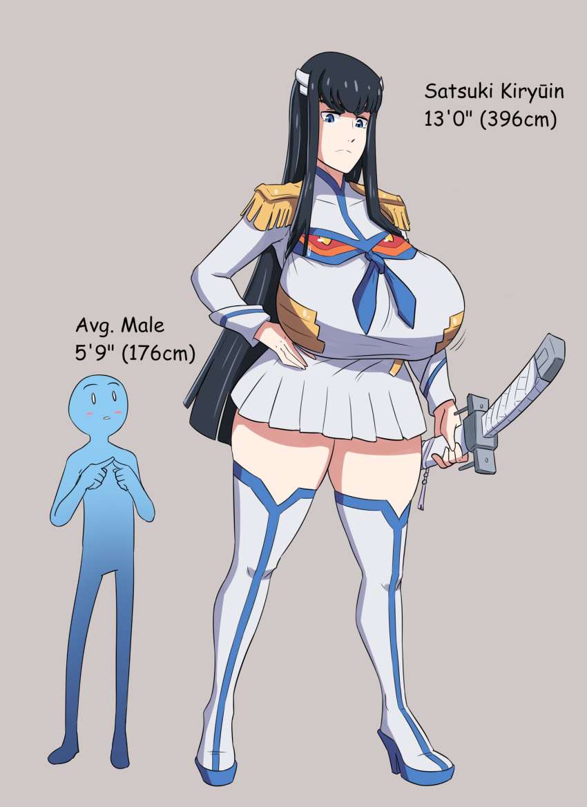 amazon bigger_female hime_cut huge_breasts junketsu kill_la_kill kiryuuin_satsuki large_breasts larger_female mini_giantess rexcrash64 short_skirt size_difference thick_thighs wide_hips