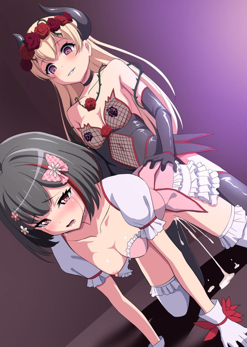 1futa 1girls all_fours areolae ass_grab bang_dream! black_gloves black_legwear blonde_hair blush bow breasts breasts_out clothed_sex collarbone corruption crying cum cum_dripping_out_of_pussy cum_in_pussy doggy_style dress duo elbow_gloves evil evil_smile female fishnet_top fishnets flower flower_on_head frilled_dress frills futa_on_female futa_with_female futanari gloves goth goth_girl gothic_lolita hanging_breasts highres human implied_futanari kneeling latex latex_gloves latex_legwear light_skin lolita_fashion long_hair medium_breasts medium_hair mind_break mitake_ran multiple_girls nipples no_panties one_breast_out open_mouth overflow pale_skin pasties pink_bow pink_dress plant rape rose sakamata_(sakamata4) sex sex_from_behind shiny shiny_clothes shiny_skin shirasagi_chisato sideboob simple_background smile symbol-shaped_pupils tears thighs thorns torn_clothes torn_dress vaginal_penetration vines white_gloves white_legwear