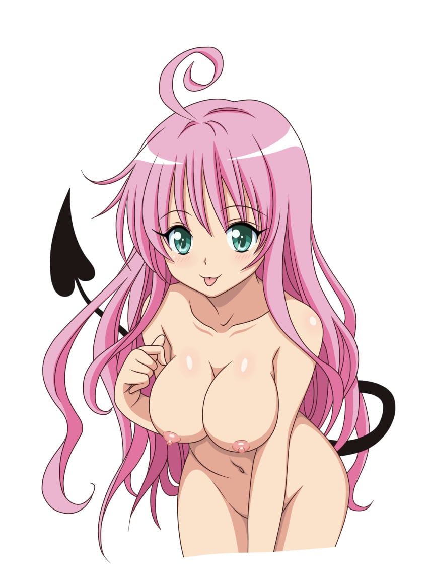 breasts green_eyes highres lala_satalin_deviluke long_hair nipples nude nude_filter pink_hair to_love-ru tongue tongue_out vector vector_trace