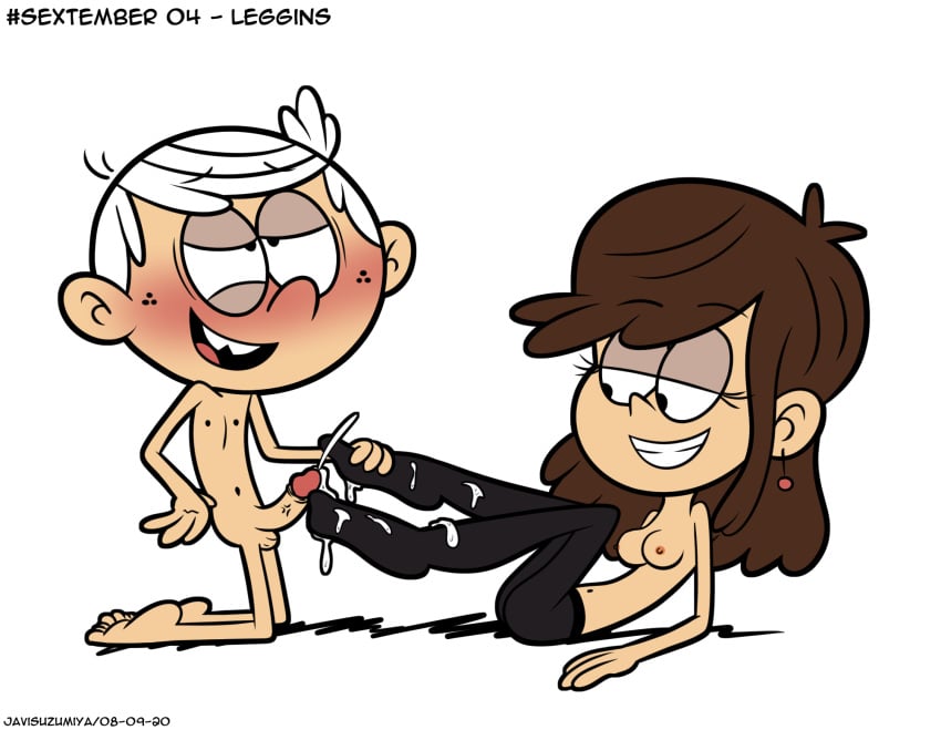 1boy 1boy1girl 2021 accurate_art_style big_penis blush brown_hair completely_nude completely_nude_male cum cum_on_feet dana_(the_loud_house) ejaculation erection female female/male footjob javisuzumiya lincoln_loud male nickelodeon no_hands nude nudity penis pleasure_face socks socks_only the_loud_house white_background white_hair