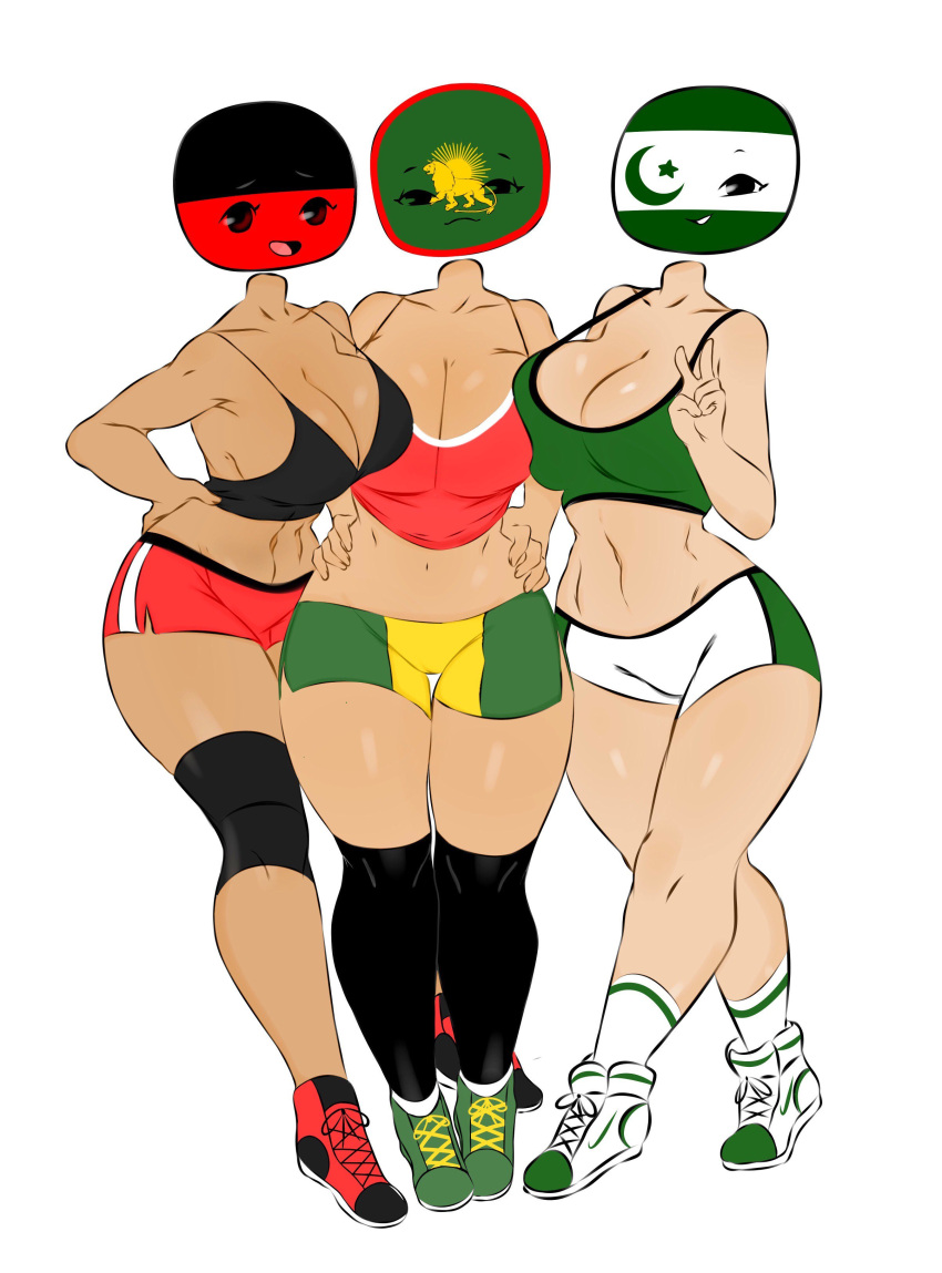 3girls breasts clothed clothing commission countryhumans countryhumans_girl dravida_nadu_(countryhumans) drip_shoes female female_only flawsy humanoid mostly_clothed mughal mughal_empire_(countryhumans) multiple_girls pakistan_(countryhumans) shorts