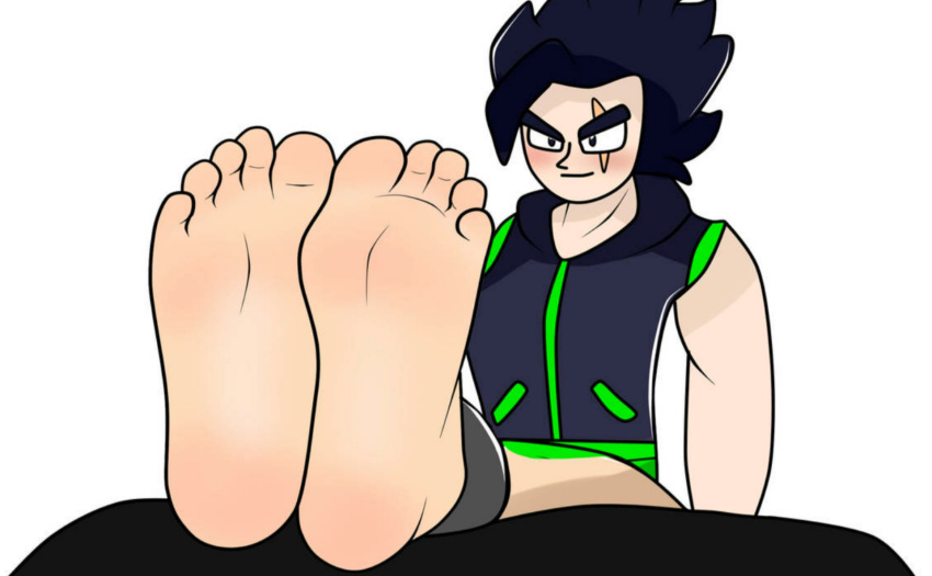 1boy big_feet black_eyes black_hair dragon_ball dragon_ball_oc dragon_ball_super dragon_ball_z feet foot_fetish looking_at_viewer male male_feet male_only oc original_character saiyan saiyan_oc smiling soles solo solo_male spiky_hair