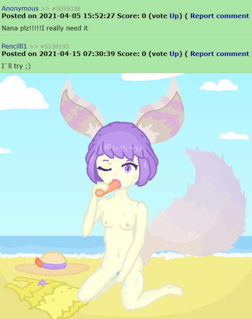 1girls beach female female_only fox_ears fox_tail masturbation mobile_legends mobile_legends:_bang_bang nana_(mobile_legends) pink_hair solo