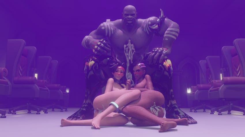 1boy 2girls 3d after_sex blizzard_entertainment breasts brown-skinned_female brown_skin chained chains cum cum_in_ass cum_in_pussy cum_on_penis dark-skinned_male dark_skin doomfist fuckingtracer huge_cock latina looking_at_viewer nude nude_female overwatch penis pussy sombra straight sweat sweaty tracer track_and_field_tracer