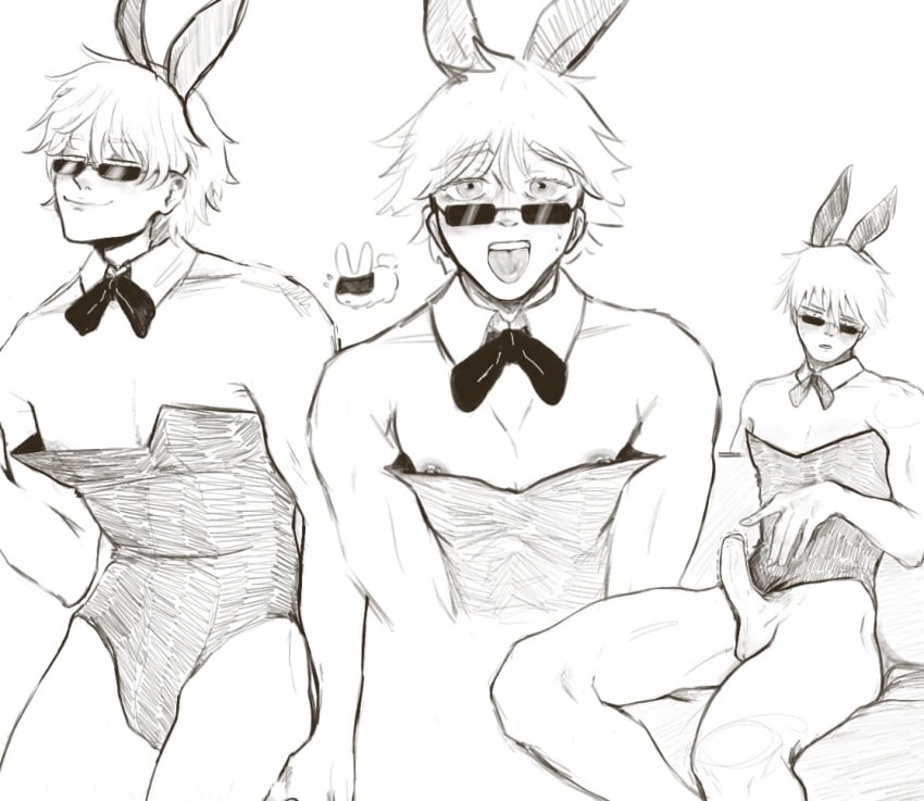 blindfold blue_eyes bottom bottomless_male bunny_boy bunny_costume bunny_ear bunny_ears bunnysuit cosplay costume costume_change crossdressing doodle fanart femboy femboy_on_male glasses jujutsu_kaisen kink looking_over_eyewear looking_over_glasses looking_over_sunglasses male male_only masturbation satoru_gojo sketch submissive_male sunglasses tinted_eyewear toned_male white_hair