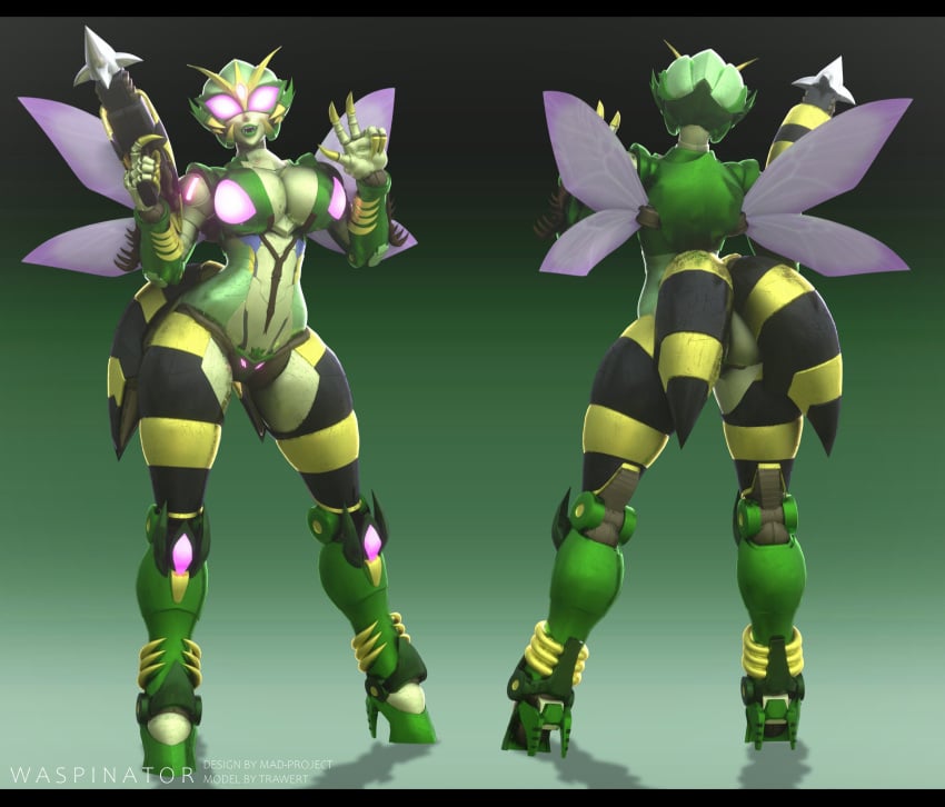 1girls 3d alien alien_girl beast_wars big_breasts breasts built-in_high_heels busty crotch_plate curvaceous curves curvy curvy_body curvy_female curvy_figure curvy_hips female female_only green_body green_skin high_heels insect_girl insect_humanoid insect_wings machine mad-project mechanical partially_clothed pink_eyes robot robot_girl rule_63 solo solo_female thick_legs thick_thighs transformation transformers trawert waspinator