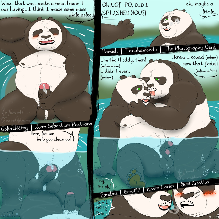 2021 2boys anthro anthro_on_anthro ari_guardian balls black_body black_fur black_nose blush bodily_fluids closed_eyes comic cum cum_on_face dialogue dreamworks duo english_text erection father father_and_child father_and_son foreskin fur genital_fluids genitals giant_panda glans hi_res humanoid_genitalia humanoid_hands humanoid_penis incest kung_fu_panda li_shan_(kung_fu_panda) licking male male/male mammal master_po_ping nipples outside overweight overweight_male parent parent_and_child partially_retracted_foreskin penis son text tongue tongue_out uncut ursid water white_body white_fur yaoi