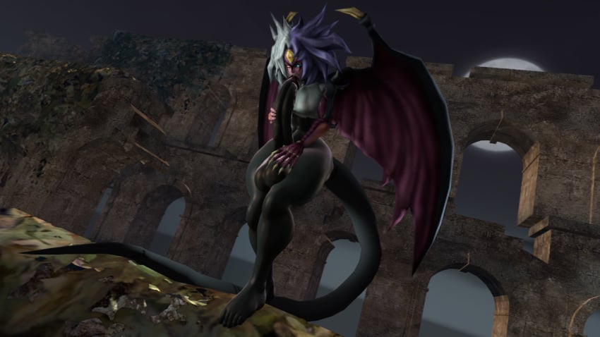 1futa 3d autofellatio blue_lipstick canastus dark_skin demon demon_wings dickgirl futa_only futanari grey_hair hips intersex konami long_tail monster_girl moonlight oral penis pinup ruins solo solo_futa source_filmmaker tagme thick_penis yu-gi-oh! yu-gi-oh!_gx yubel