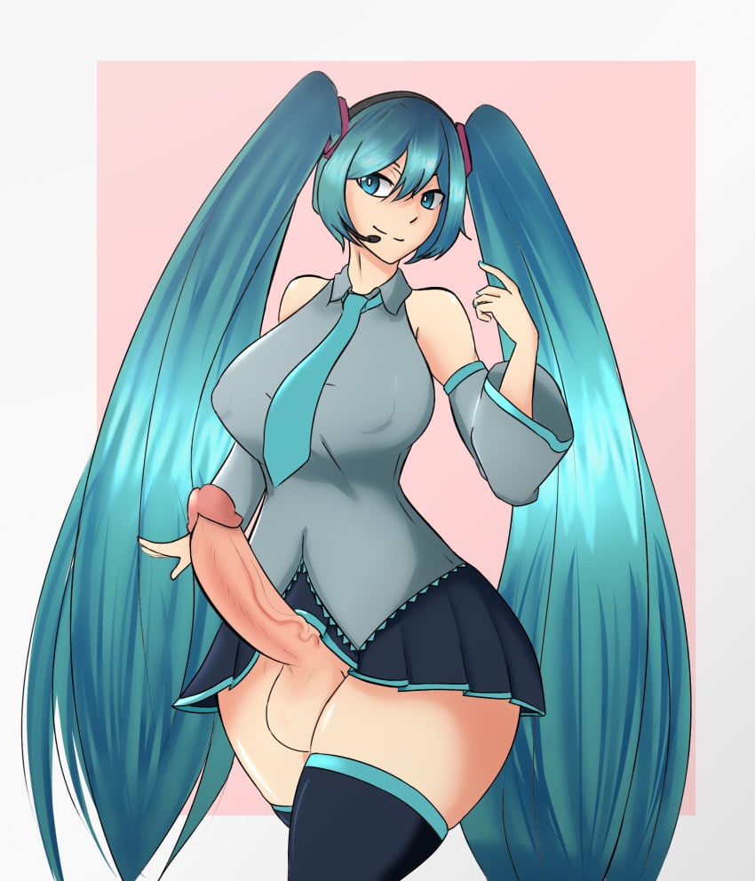 1futa balls big_breasts big_penis big_thighs blue_eyes blue_hair clothing erection erection_under_clothes erection_under_skirt futa_only futanari hatsune_miku looking_at_viewer penis penis_under_clothes solo_futa sunk118 testicles thick_thighs uncensored very_long_hair vocaloid