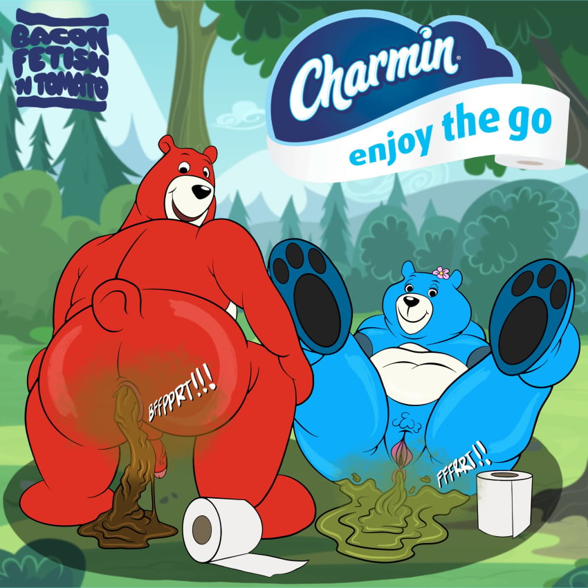 1boy 1girls 3_toes absurd_res accessory advertising_mascot anthro anus areola ass baconfetish'ntomato balls belly big_belly big_breasts biped blue_body blue_fur bodily_fluids breasts charmin charmin_bear charmin_ultra_soft_mom charmin_ultra_strong_dad crouching digital_media_(artwork) duo duo_scat feces feet female flower flower_in_hair forest forest_background fur genitals group_scat hair hair_accessory hi_res humanoid_genitalia laying_on_ground logo looking_at_viewer lying male male/female mammal mascot mature_female nature nature_background navel nipples nude on_back onomatopoeia open_mouth overweight overweight_anthro overweight_male pawpads penis plant pooping_on_floor pussy red_body red_fur scat smile sound_effects text thick_thighs toes toilet_paper tree ursid ursine wide_hips