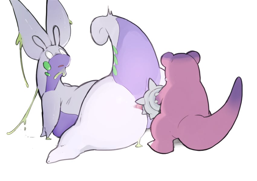 2021 ambiguous/ambiguous ambiguous_gender ambiguous_penetrated anal anal_sex anus ass dildo dodudoru duo feral feral_on_feral feral_penetrated goodra hi_res improvised_dildo improvised_sex_toy looking_back nintendo penetration pink_body pokémon_(species) pokemon pokemon_(species) purple_body raised_tail rear_view sex_toy shell simple_background slowbro spiked_dildo spiked_shell spikes spikes_(anatomy) surprise video_games white_background worried worried_expression