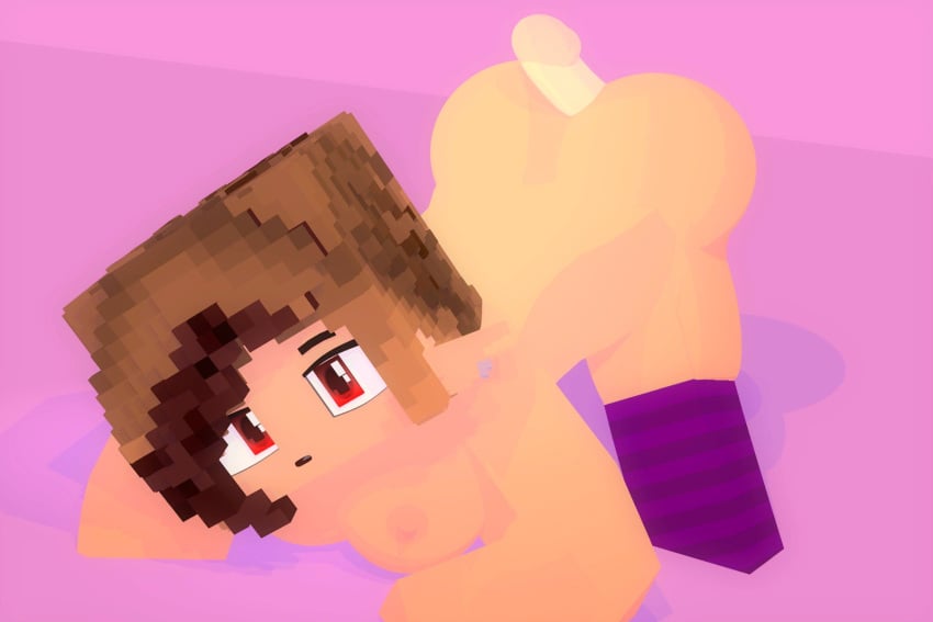 1boy 1boy1girl 1girls 3d big_ass big_breasts big_butt brown_hair buttjob commission drispysik female looking_at_another looking_at_viewer looking_up male male/female mine-imator minecraft nude purple_stockings red_eyes solo tagme vika_(drispysik)