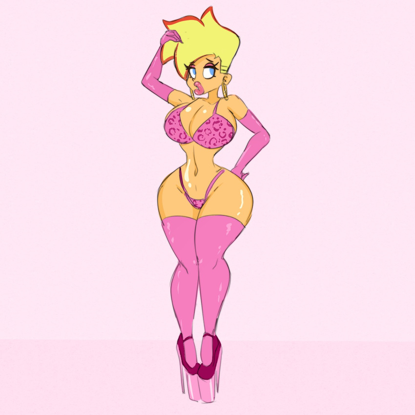 bikini bimbo bimbo_body bimbo_lips bimbofied bra breasts female genderswap_(mtf) high_heels jenny_test johnny_test johnny_test_(series) large_ass lips panties platform_heels rule_63 slemka spread_legs thick_lips thick_thighs wide_hips