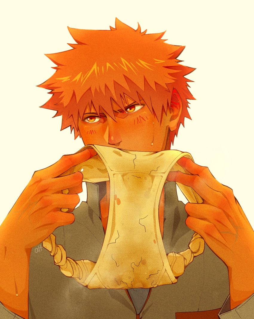 1boy alterinku bleach blue_eyes blush dirty_underwear filthy gay ichigo_kurosaki male male_only no_visible_genitalia orange_eyes orange_hair pubes pubic_hair smell smelling_underwear smelly steam underwear useless_clothing veins veiny_hands yaoi