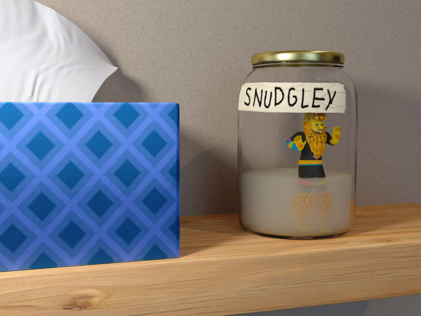 3d_(artwork) 4:3 absurd_res anthro bodily_fluids clothed clothing container cum cum_in_container cum_in_jar cum_jar_(meme) digital_media_(artwork) genital_fluids hi_res jar male meme micro pony_cum_jar_project sillynim snudgley solo text tissue_box trapped