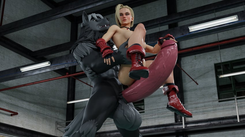 anthro_on_human balls big_balls big_penis cammy_white canid canine canis capcom dire_wolf duo female genitals hi_res huge_balls huge_cock kagato male male/female mammal mr_wiggle3d muscular muscular_male penis stormtooth street_fighter street_fighter_6 vein veiny_penis yogher