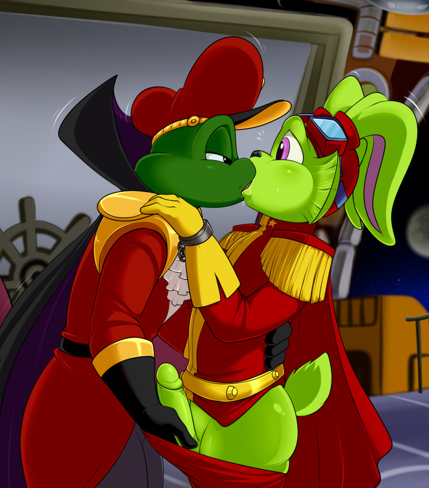 amphibian bucky_o'hare bucky_o'hare_(series) captain_smada duo frog furry genitals hare hi_res kissing lagomorph leporid lonbluewolf male male/male mammal penis toad_(frog)