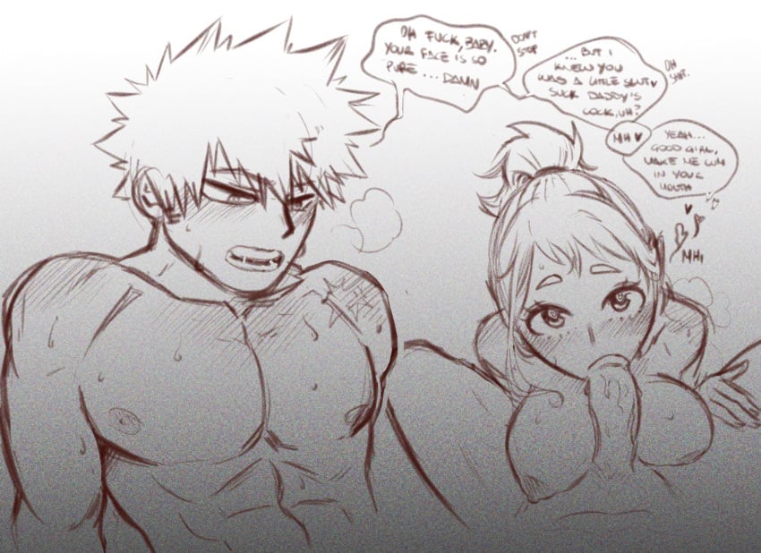 1boy 1girls bakugou_katsuki blowjob boobjob breasts cheating cheating_girlfriend deb_amm debby-san english_text erect_penis fellatio female giving_head katsuki_bakugou looking_up male male/female monochrome my_hero_academia ochako_uraraka oral penis_between_breasts penis_in_mouth shirtless spiky_hair straight sucking_penis topless uraraka_ochako