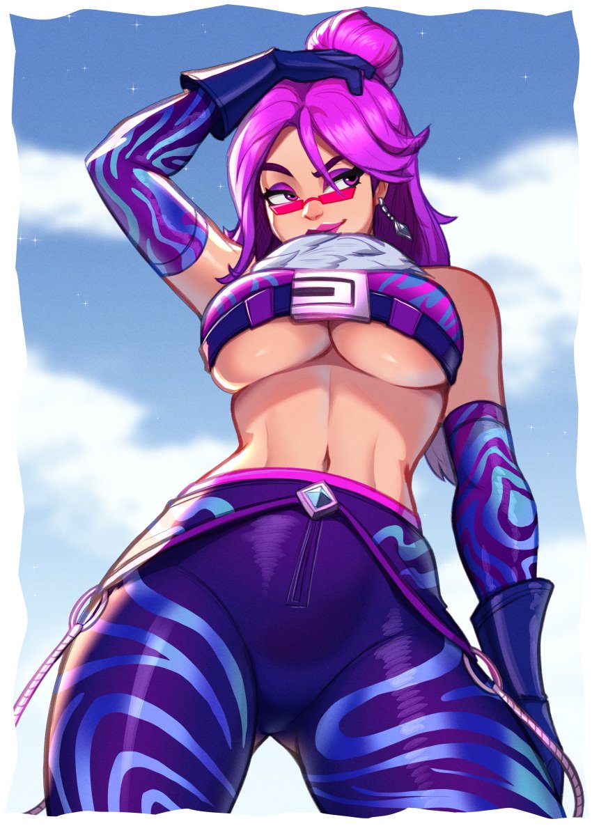 1girls breasts fortnite hi_res huge_breasts looking_over_eyewear looking_over_glasses looking_over_sunglasses magaska19 outdoors pink-tinted_eyewear reverie_(fortnite) solo sunglasses tinted_eyewear underboob