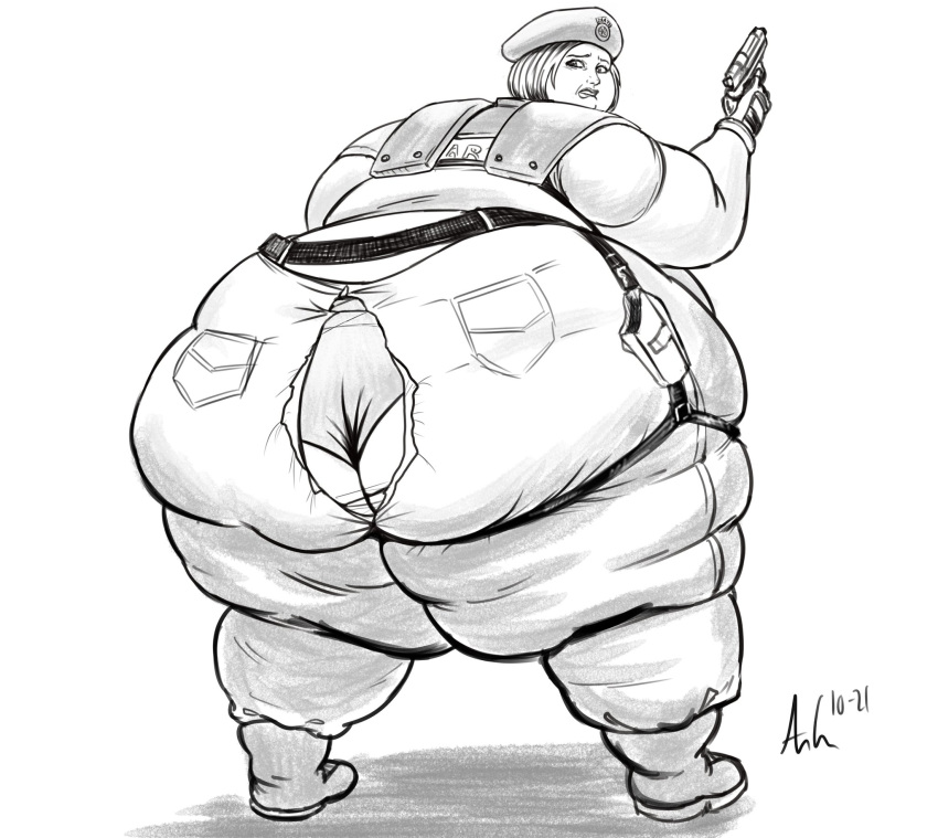 1girls ass bent_over big_ass fat fat_ass female huge_ass jill_valentine morbidly_obese obese overweight panties ray_norr resident_evil torn_clothes wardrobe_malfunction